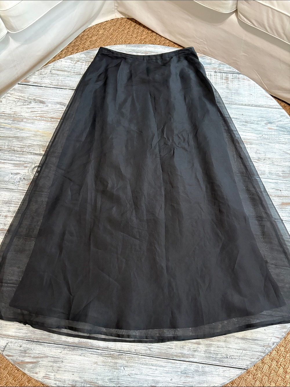 As new, August Silk black silk with thule overlay maxi Aline skirt, size 10